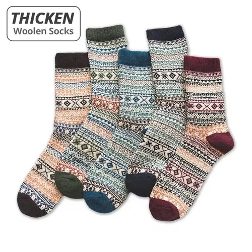 5 Pairs Winter Men's Socks Thicken Wool Socks Warm Men Retro Style