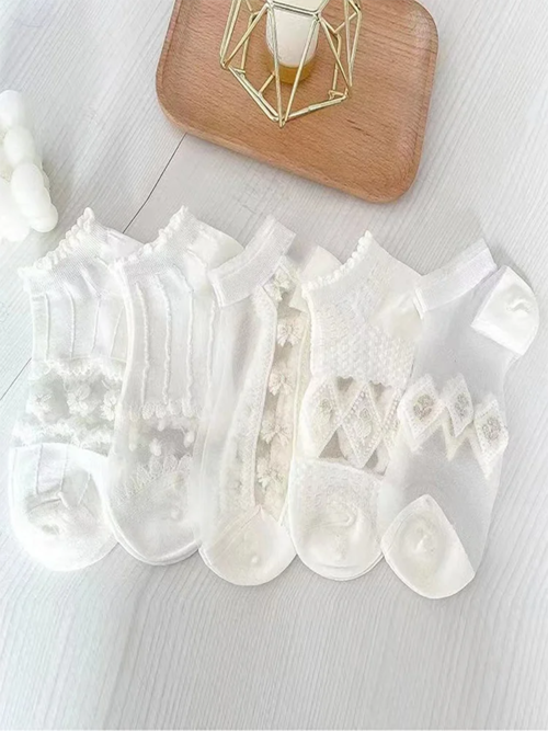 5 Pairs/Lot Summer Short Women White Socks Low Tube Cool Socks Set