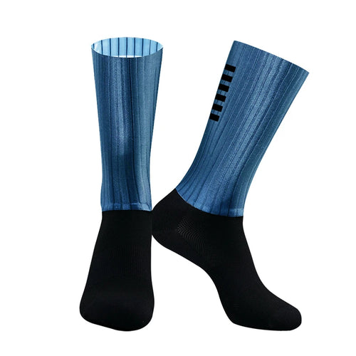 Cycling Knee High Socks Men Anti Slip Silicone Aero Whiteline Bicycle