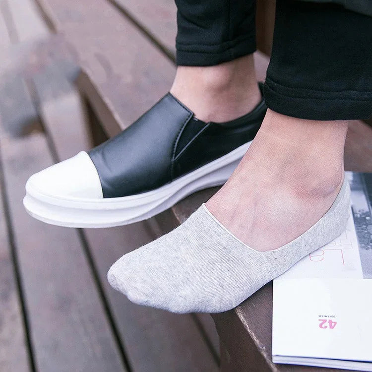 5Pairs Men Boat Cotton Socks Summer Autumn Non-slip Silicone Invisible