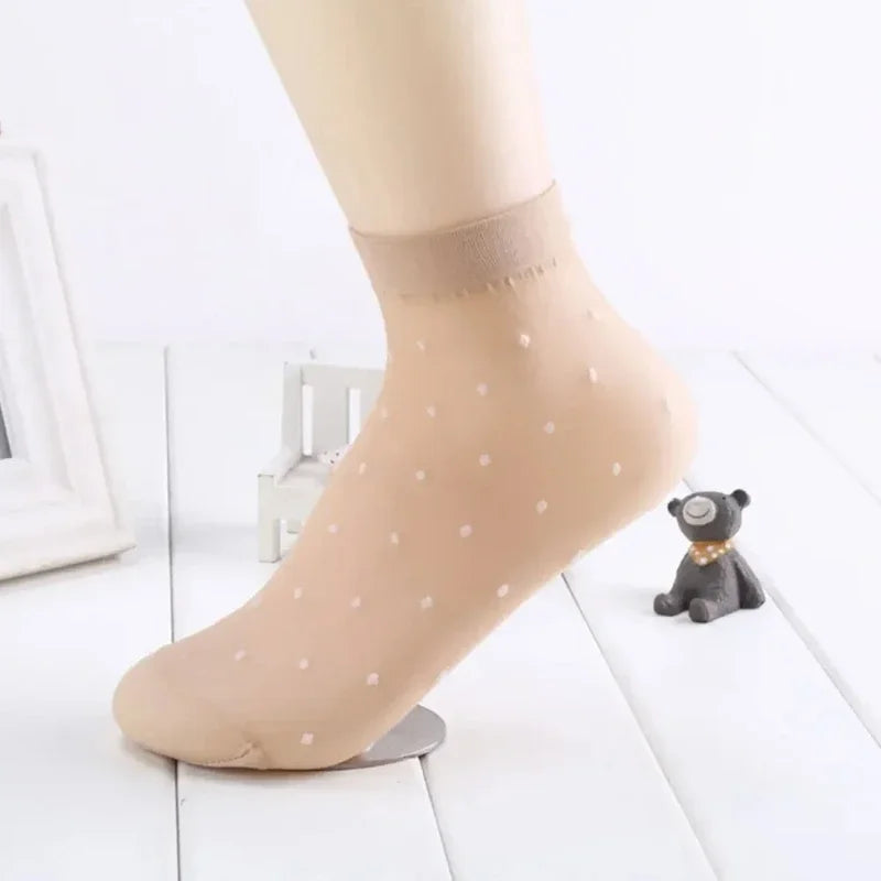 Women's Silk Summer Socks Transparent Dot Lace Short - Breathable