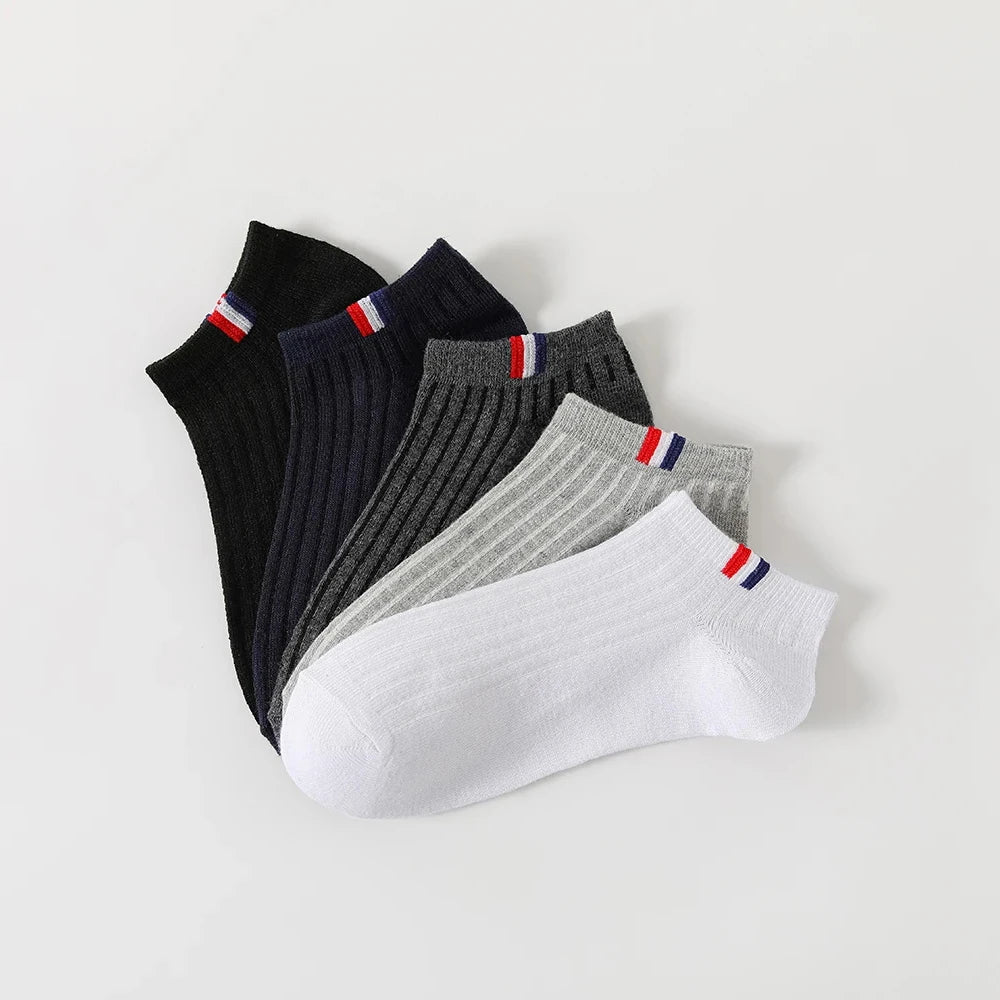 5 Pairs Thin Summer Boat Socks Solid Color Men's Casual Socks