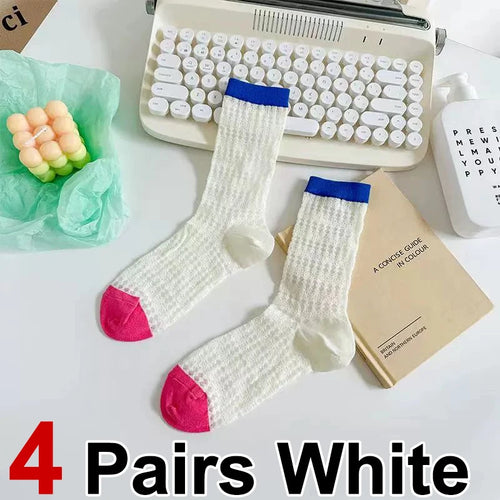4 Pairs Women Mid To Small Leg Socks Knee High Socks Socks Black White