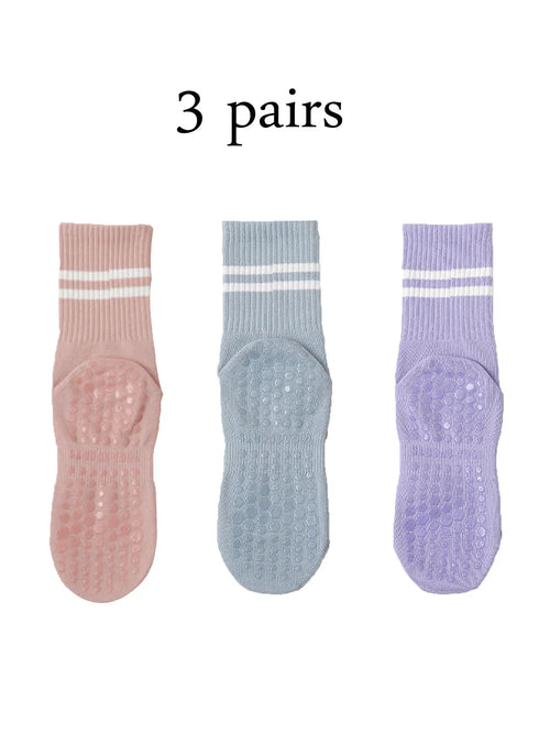1 pair of yoga socks, medium tube socks, non slip silicone indoor