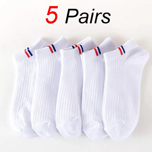 5 Pairs Men Boat Socks Trendy Versatile Solid Color Side Label Casual