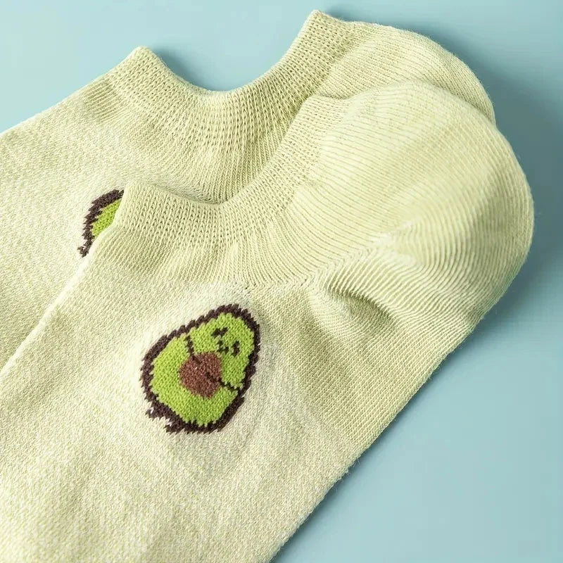 5 Pairs Avocado Crew Ankle Socks Cartoon Fresh Fashion Breathable