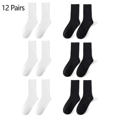 6 Pairs Middle Tube Socks For Men Solid Colour In White and Black