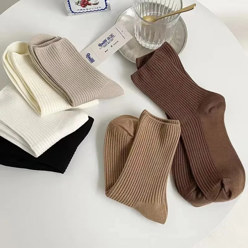 10/5 Pairs Solid Color Women's Mid Length Socks Leisure High Quality