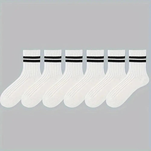 2/6/10/20 Pairs Neutral Striped Round Neck Socks Spring Autumn Sweat
