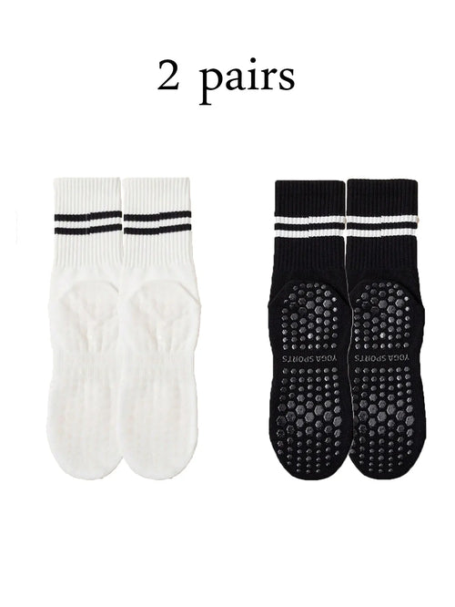 1 pair of yoga socks, medium tube socks, non slip silicone indoor