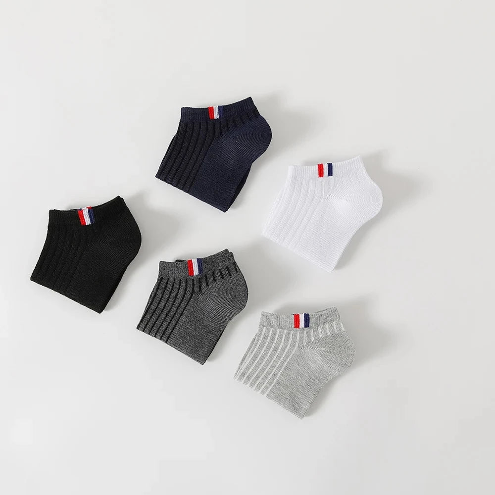 5 Pairs Thin Summer Boat Socks Solid Color Men's Casual Socks