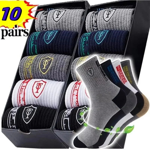 10pairs Breathable Cotton Sports Stockings Men Bamboo Fiber Autumn and