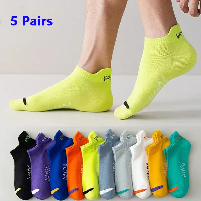 5 Pairs Men Bright Colored Ankle Socks Breathability Fashionable