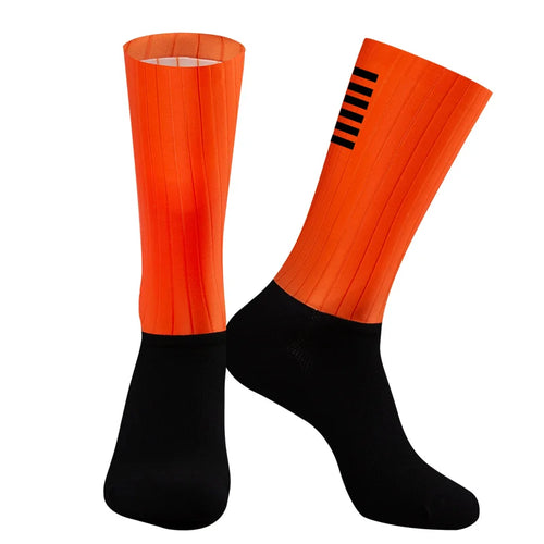 Cycling Knee High Socks Men Anti Slip Silicone Aero Whiteline Bicycle