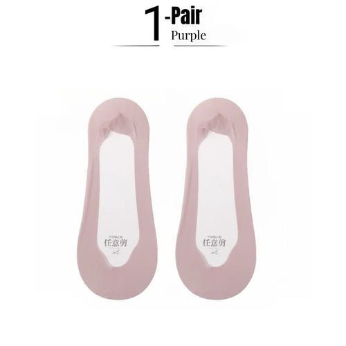 1/5 Pairs Women's No Show Socks, Ice Silk Invisible Anti-Slip