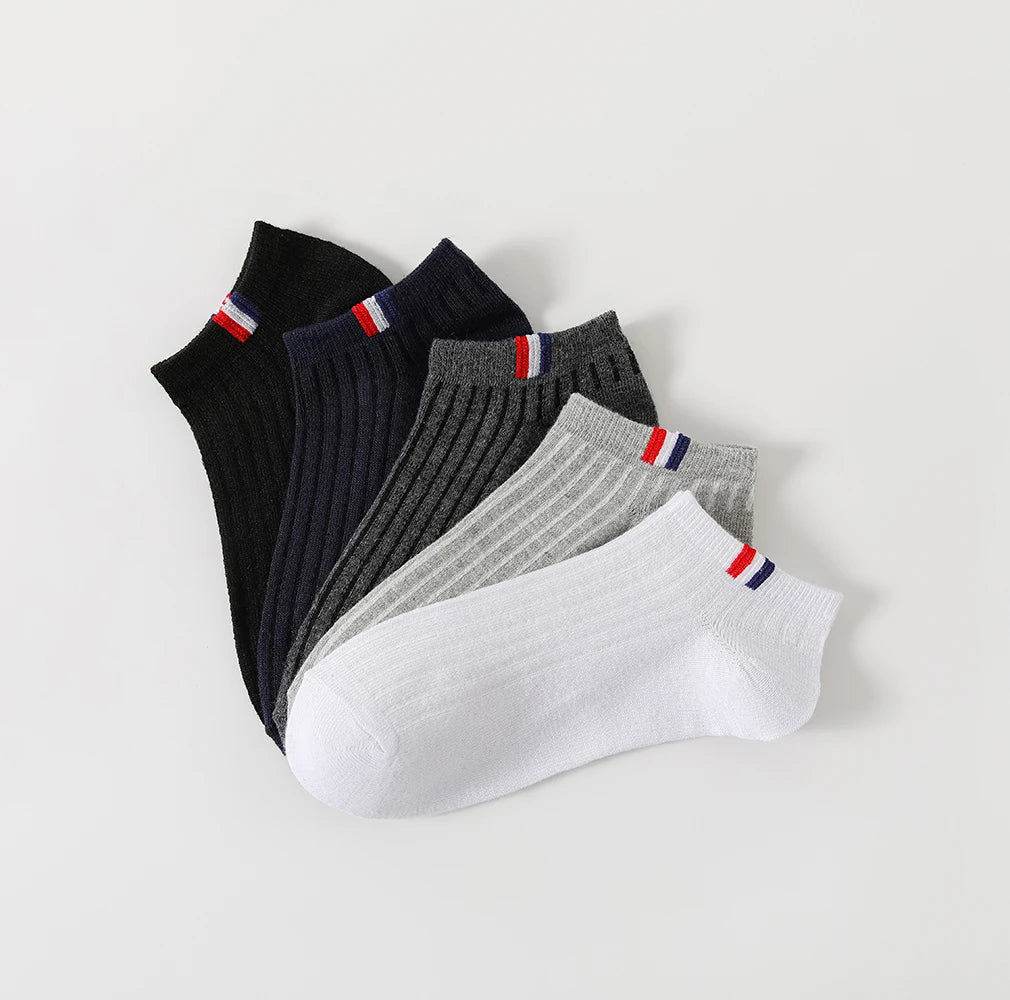 5 Pairs Men Boat Socks Trendy Versatile Solid Color Side Label Casual
