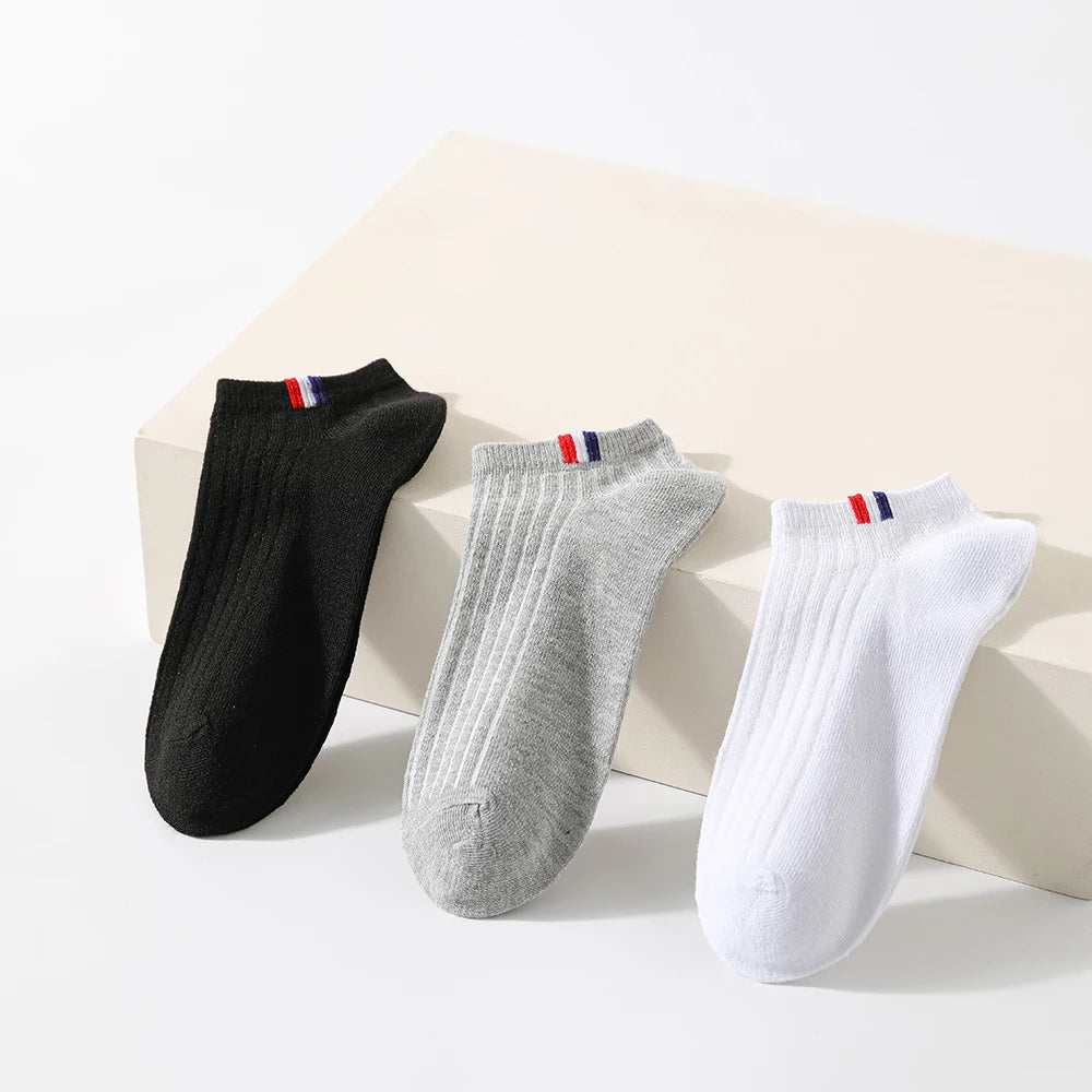 5 Pairs Men Boat Socks Trendy Versatile Solid Color Side Label Casual