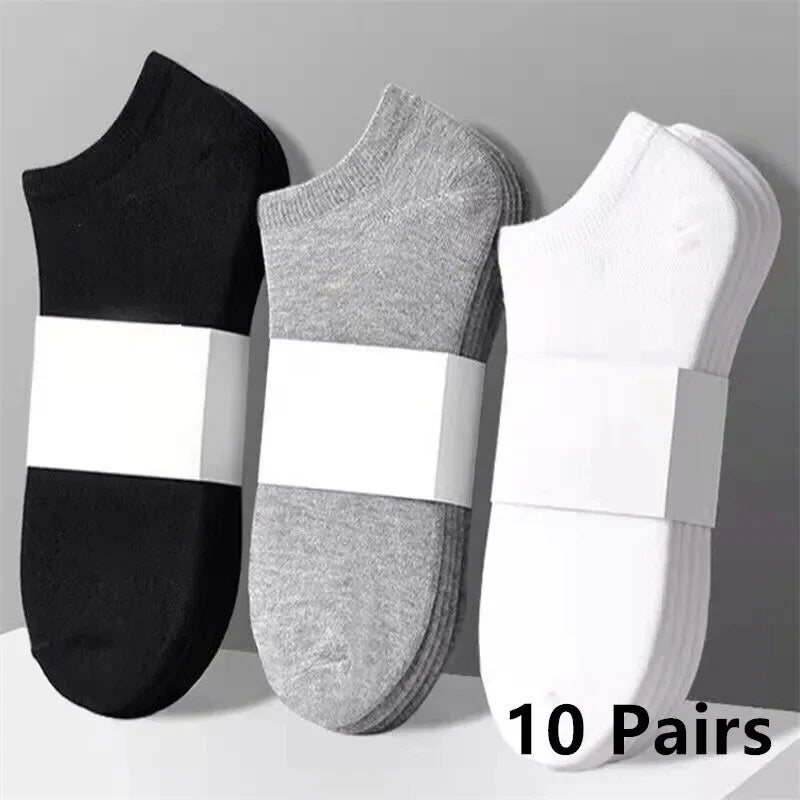 10 Pairs Men's Polyester Boat Socks New Style Black White Grey