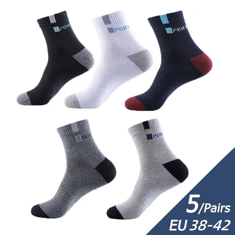 5Pairs/Lot Men's Socks Mid-tube Socks Absorb Sweat Running