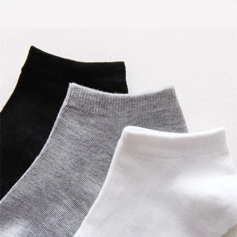 10 Pairs Men's Polyester Boat Socks New Style Black White Grey