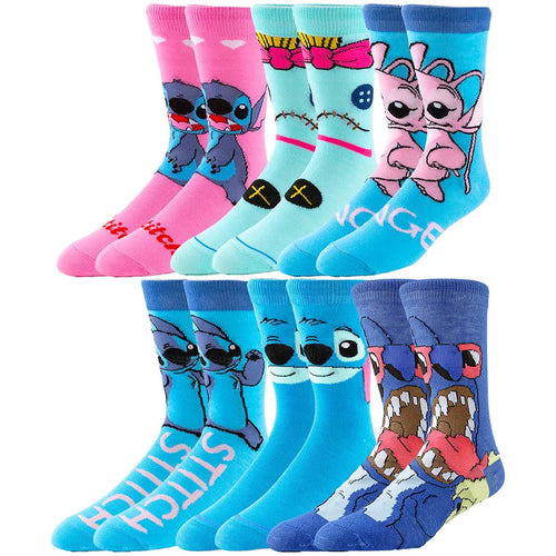 5/6pairs Miniso Disney lilo stitch Hip Hop Street Style Anime Socks