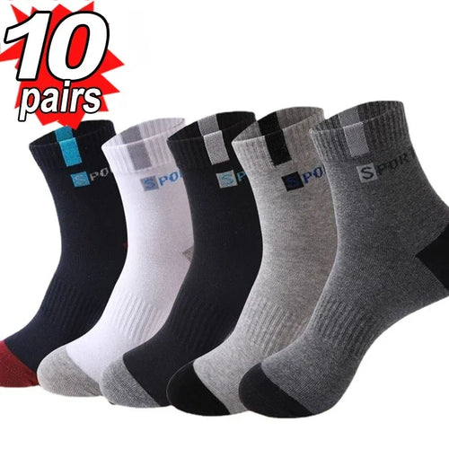 10pairs Breathable Cotton Sports Stockings Men Bamboo Fiber Autumn and
