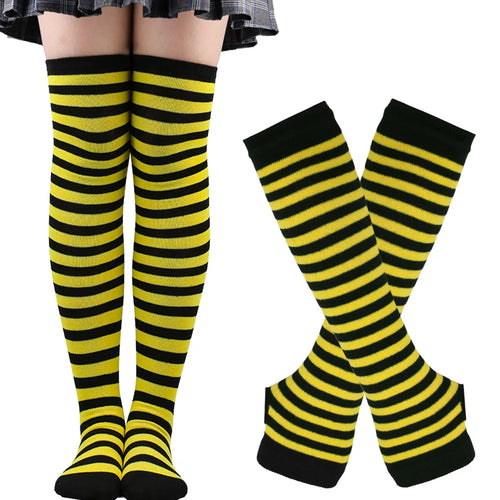 1 Set Women Girls Over Knee Long Stripe Printed Thigh High Cotton