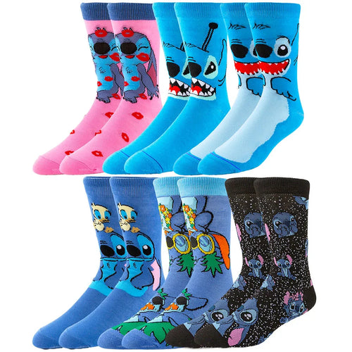 5/6pairs Miniso Disney lilo stitch Hip Hop Street Style Anime Socks