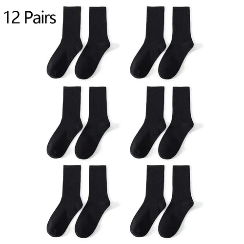 6 Pairs Middle Tube Socks For Men Solid Colour In White and Black