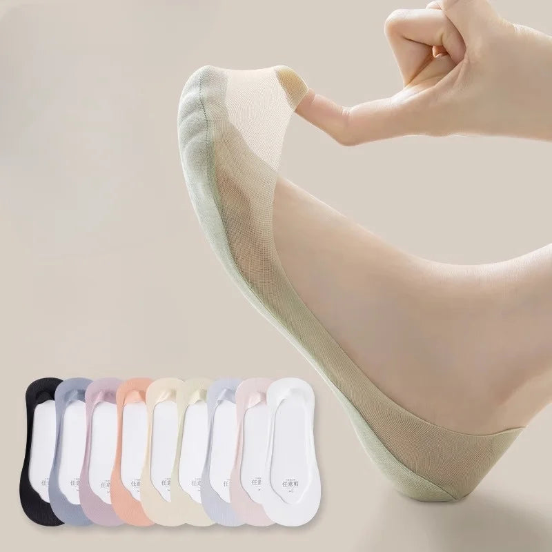 1/5 Pairs Women's No Show Socks, Ice Silk Invisible Anti-Slip