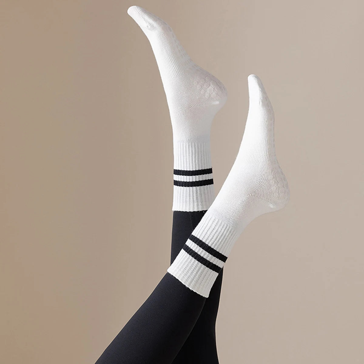 1 pair of yoga socks, medium tube socks, non slip silicone indoor