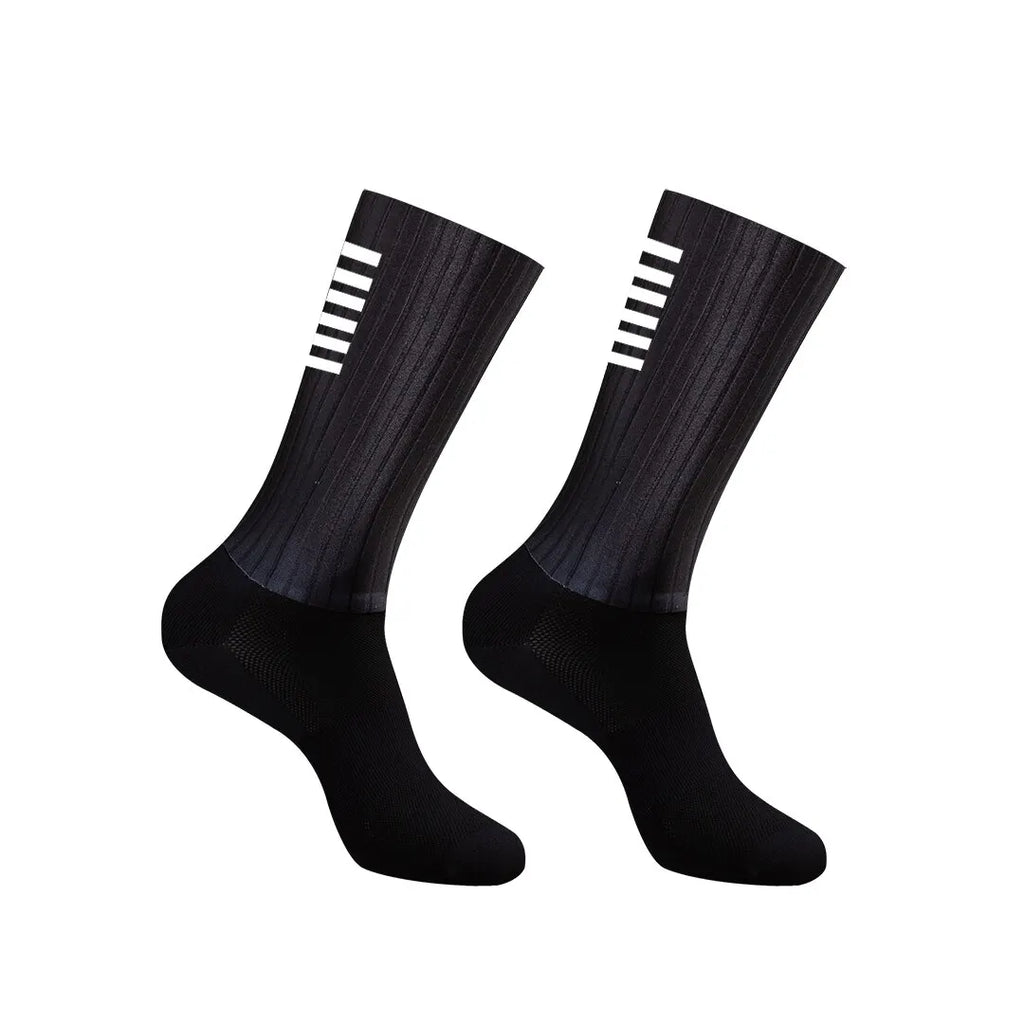 Cycling Knee High Socks Men Anti Slip Silicone Aero Whiteline Bicycle