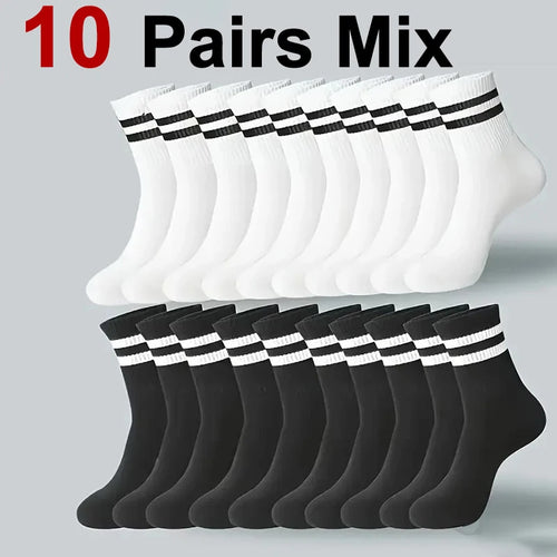 2/6/10/20 Pairs Neutral Striped Round Neck Socks Spring Autumn Sweat