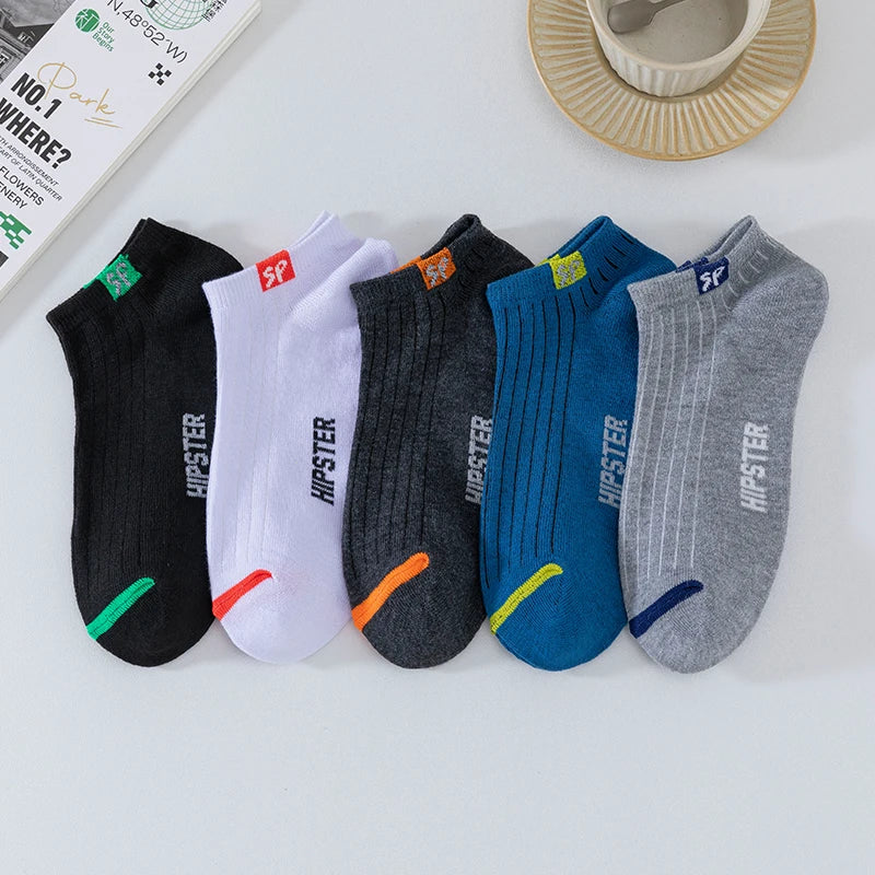 5 Pairs Men Short Socks With Versatile Letters High-Quality Breathable