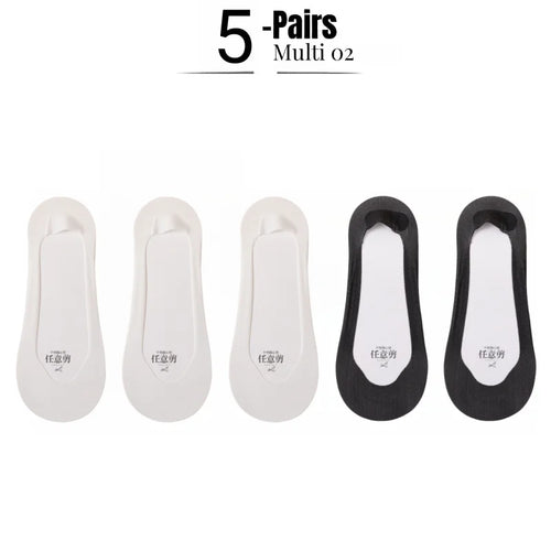 1/5 Pairs Women's No Show Socks, Ice Silk Invisible Anti-Slip