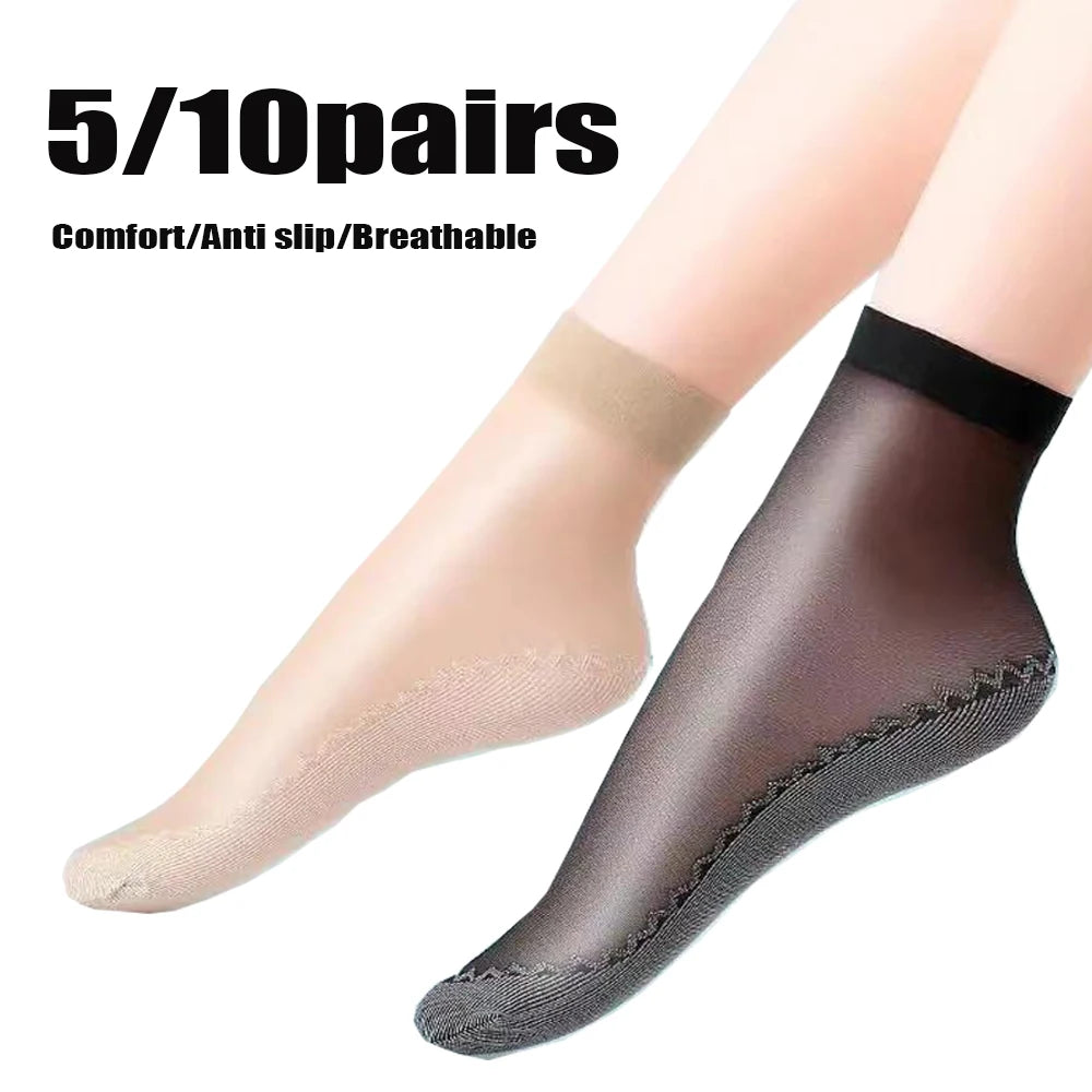 5/10 Pairs Women Socks Soft Socks Non-slip Summer Ultrathin Breathable