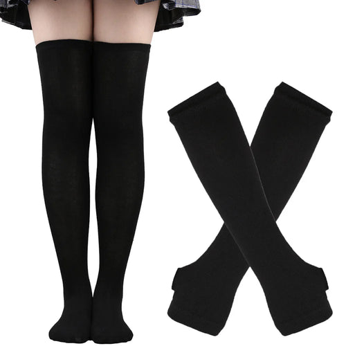 1 Set Women Girls Over Knee Long Stripe Printed Thigh High Cotton