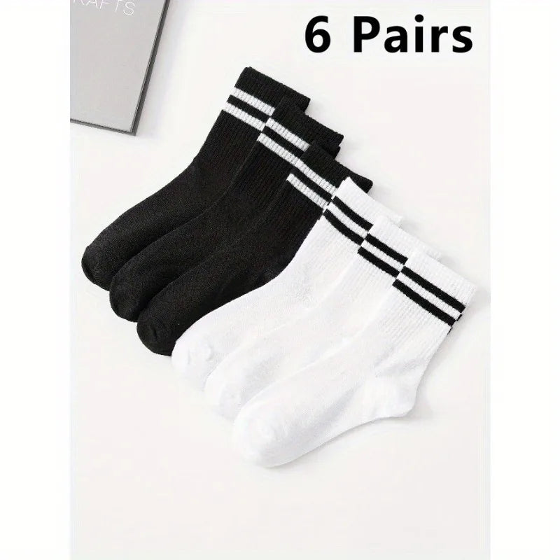 6 Pairs High Tube Mid Length Stockings Set For Men in Solid Black