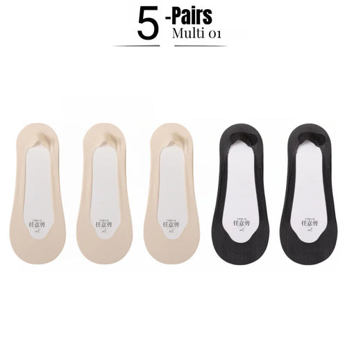 1/5 Pairs Women's No Show Socks, Ice Silk Invisible Anti-Slip