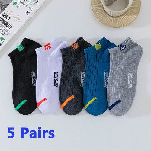 5 Pairs Men Short Socks With Versatile Letters High-Quality Breathable