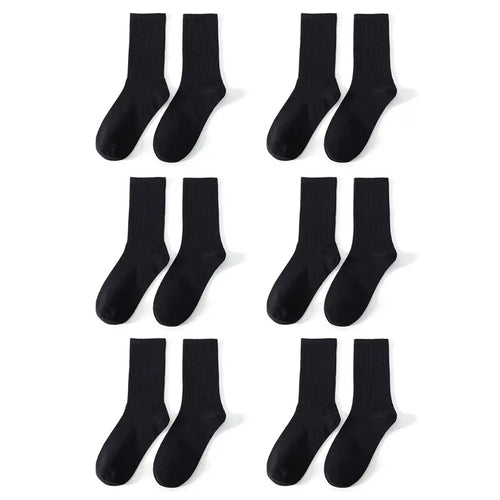6 Pairs Middle Tube Socks For Men Solid Colour In White and Black