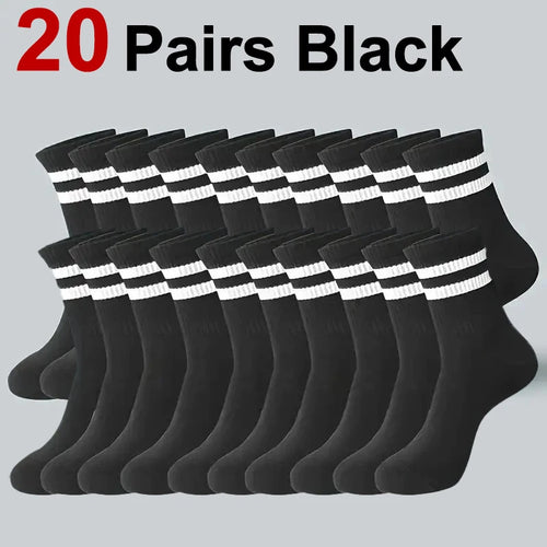 2/6/10/20 Pairs Neutral Striped Round Neck Socks Spring Autumn Sweat