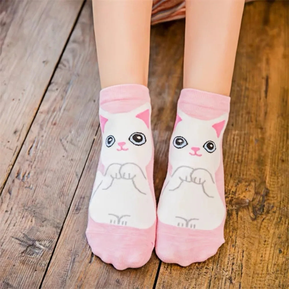 5 Pairs Women's Cute Cat Cartoon Short Socks Spring and Summer New