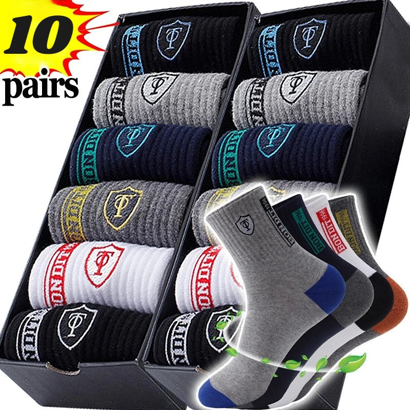 10 pairs Breathable Men's Basketball Crew Socks for Spring and Fall