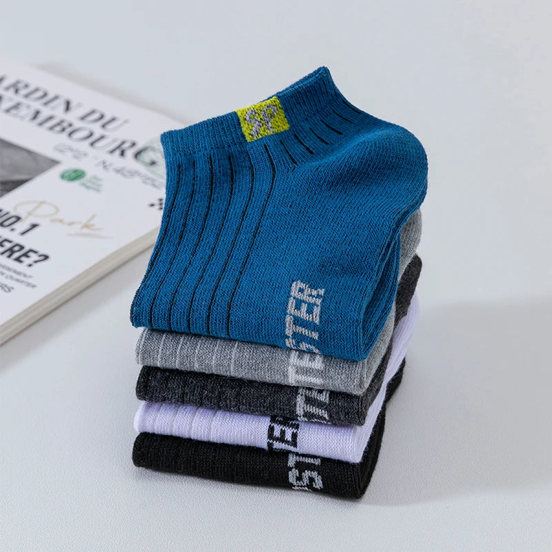 5 Pairs Men Short Socks With Versatile Letters High-Quality Breathable