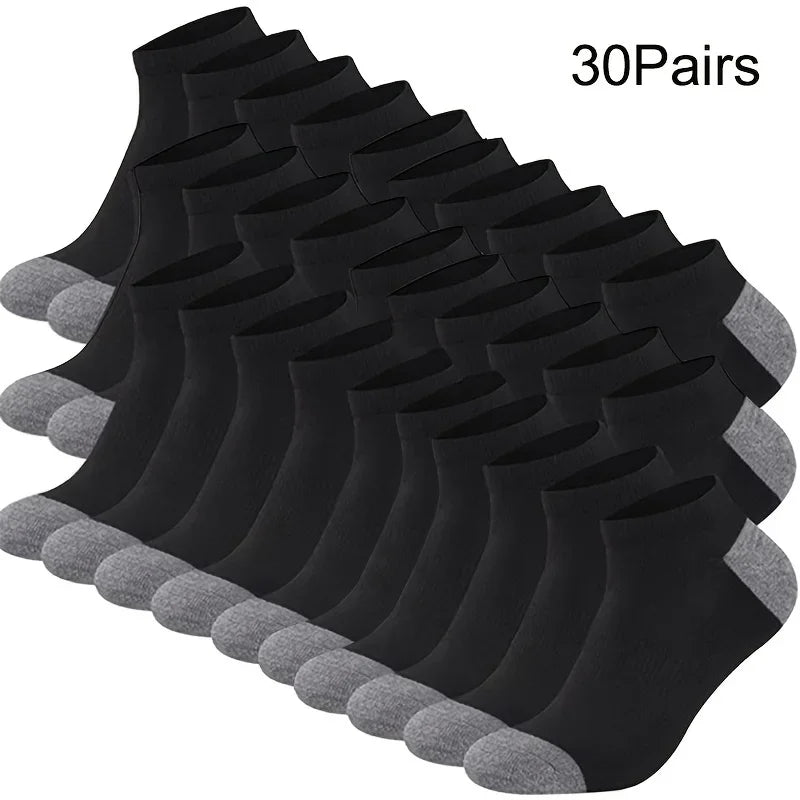 10/20/30pairs Men's Color Block Boat Socks, Fashion Breathable Comfy