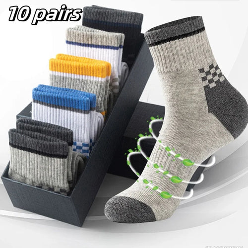 10pairs Breathable Cotton Sports Stockings Men Bamboo Fiber Autumn and