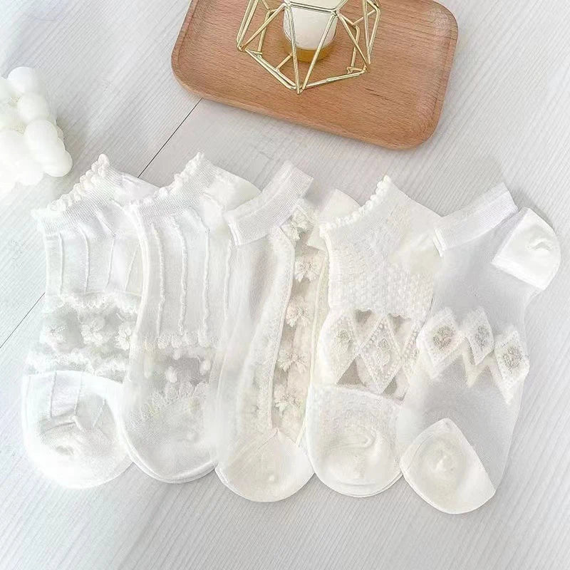 5 Pairs/Lot Summer Short Women White Socks Low Tube Cool Socks Set