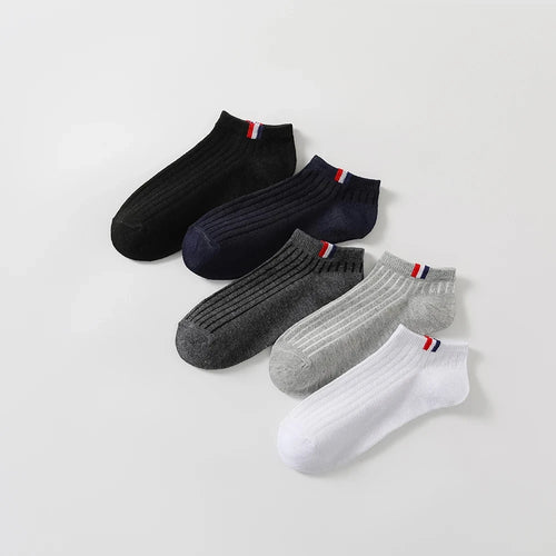 5 Pairs Thin Summer Boat Socks Solid Color Men's Casual Socks