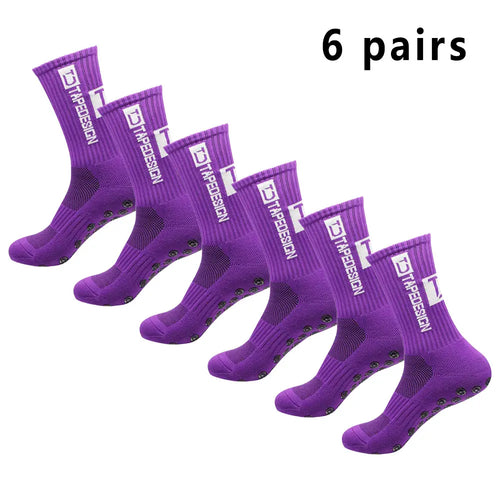 6 pairs of football socks sports socks men's mid-calf socks silicone